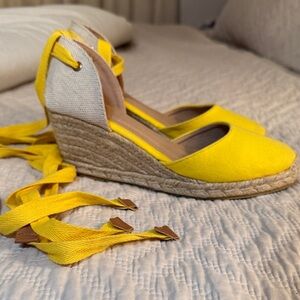 Yellow Espadrille Wedge Sandals